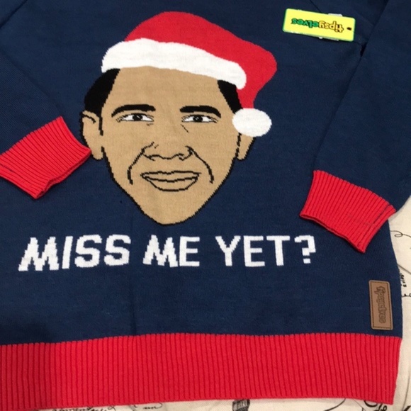 TIPSY ELVES Obama Funny Ugly Christmas Sweater - Picture 3 of 7